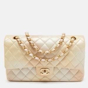 Pre Owned Chanel Gold Ombre Quilted Leather Medium Classic Double Flap Bag