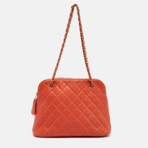 Chanel Orange Quilted Caviar Leather Dome Satchel