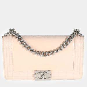 Pre Owned Chanel Beige Glazed Calfskin Old Medium Boy Bag