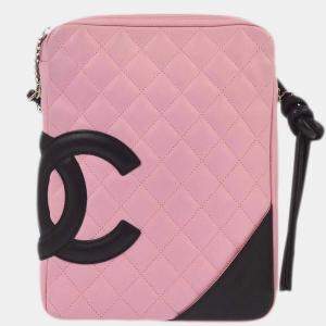 Pre Owned Chanel Pink /Black Calfskin Cambon Ligne Shoulder Bag