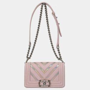 Chanel Pink Prism Lambskin Chevron Small Chain Shoulder Bag