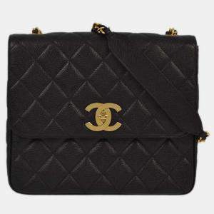  Chanel Black Calfskin Straight Flap Chain Shoulder Bag