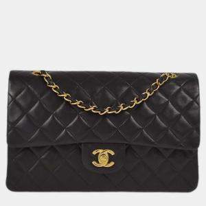 Chanel Black Lambskin Leather Medium Classic Double Flap Shoulder Bag