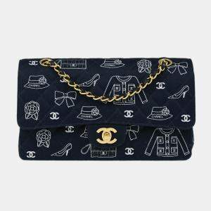 Chanel Black Canvas Medium Classic Double Flap Shoulder Bag