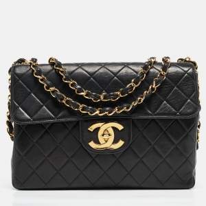 Chanel Black Quilted Leather Jumbo CC Flap Bag