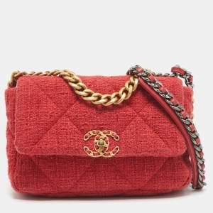 Chanel Red Quilted Tweed Medium 19 Flap Bag