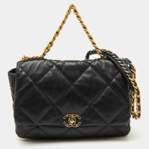 Chanel Black Quilted Leather CC Chain Link Maxi 19 Flap Bag