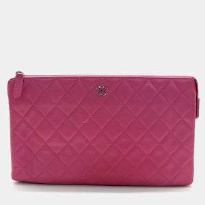 Chanel Pink Question Leather Clutch And Pouch