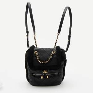 Chanel Black Quilted Leather and Shearling Paris-Hamburg Backpack