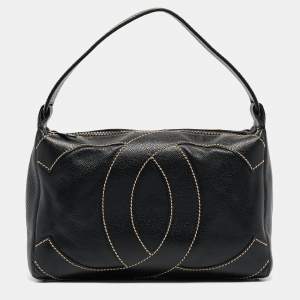 Pre Owned Chanel Black Caviar Leather Surpique CC Hobo