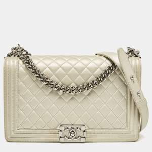 Chanel Grey Quilted Leather New Medium Boy Flap Bag