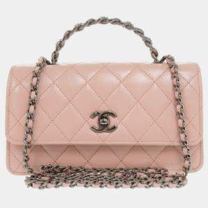 Chanel Pink Lambskin Leather Chain Clutch Shoulder Bag