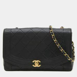 Chanel Black Lambskin Leather Diana Chain Shoulder Bag