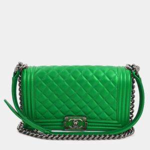 Chanel Green Leather Boy Shoulder Bag