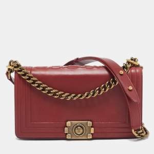 Chanel Red Leather Medium Boy Flap Bag