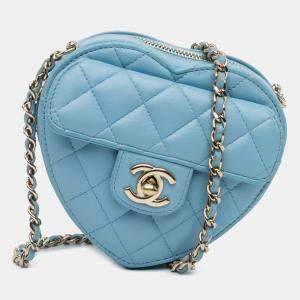 Pre Owned Chanel Blue Leather Mini CC in Love Heart Crossbody Bag