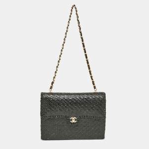 Chanel Black Woven Wicker Jumbo Classic Flap Bag