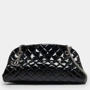 Chanel Black Quilted Patent Leather Medium Just Mademoiselle Bowler Bag
