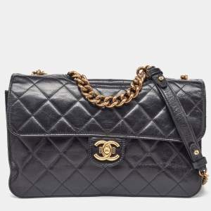 Chanel Black Quilted Aged Leather Large Perfect Edge Flap Bag