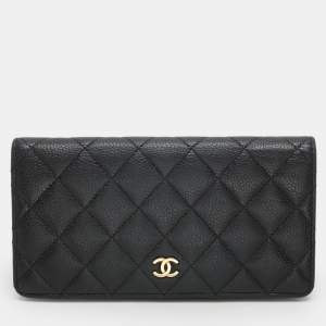 Chanel Black Quilted Caviar Leather L Yen Wallet