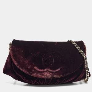 Chanel Purple Velvet CC Half Moon Wallet on Chain