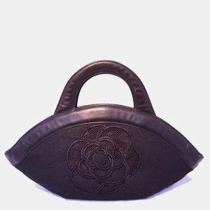 Chanel Black Woven Linen And Leather Cc Logo Cut Out Tote Bag