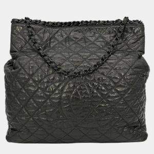 Chanel Grey Metallic Leather Chain Me Shoulder Bag Tote