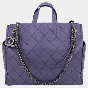 Chanel Purple Leather Top Stitch Cc Pocket Tote