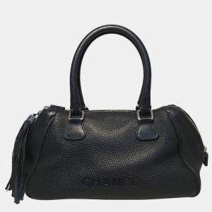 Chanel Black Leather Zip And Tassel Pull Tote Bag