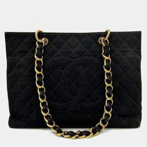 Vintage Chanel Black Canvas Grand Shopper Tote