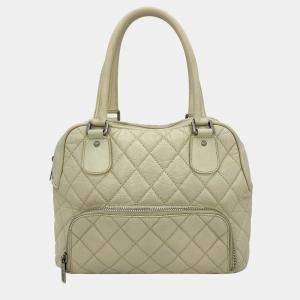 Chanel Paris New York Cream Distressed Bowling Tote
