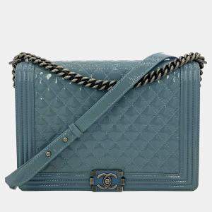 Chanel Light Blue Patent Large Boy Bag