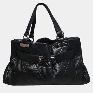 Chanel Quilted Black Leather Latch Front Tote Bag
