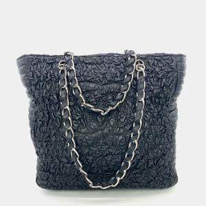 Chanel Astrakhan Black Leather Ruched Shopping Tote