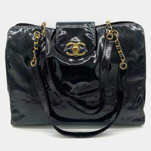 Chanel Black Patent Xl Weekender Super Model Tote