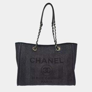 Chanel Black Canvas Small Deauville Tote Bag