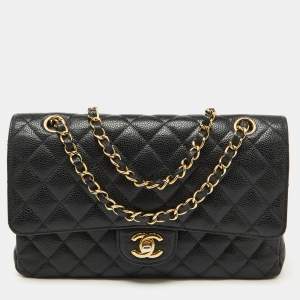 Pre Owned Chanel Black Caviar Quilted Leather Medium Classic Double Flap Bag