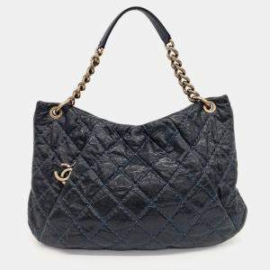 Chanel Navy Blue Caviar Leather Coco Pleats Hobo Bag