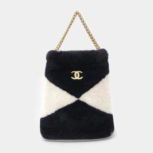 Pre Owned Chanel Black White Fur Chain Shoulder Bag
