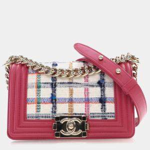 Pre Owned Chanel Small Pink Tweed Boy Bag