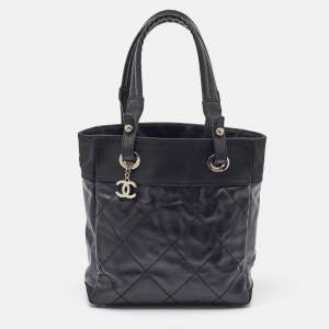 Chanel Black Quilted Coated Canvas and Fabric Paris-Biarritz Bag