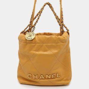 Chanel Yellow Shiny Calf Leather 22 Shoulder Bag