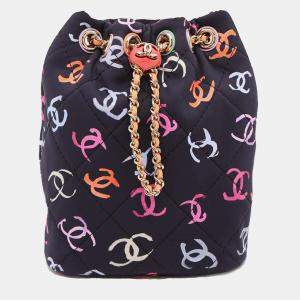 Chanel Navy/Multicolor Canvas Leather CC Logo Printed Backpack
