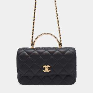 Chanel Black Lambskin Matelasse Chain Top Handle Bag