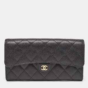 Chanel Black Quilted Caviar Leather Classic Flap Continental Wallet
