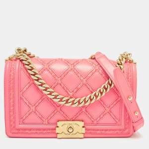Pre Owned Chanel Pink Stitch Quilted Leather Medium Boy Flap Bag