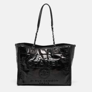 Chanel Black Glazed Leather Small Deauville Shopping Tote