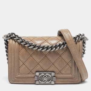 Chanel Beige Double Stitch Quilted Leather Small Boy Flap Bag