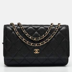 Chanel Black Quilted Caviar Leather WOC Clutch Bag