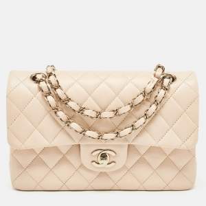 Chanel Beige Quilted Cavair Leather Small Classic Double Flap Bag
